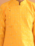 Embossed Button Down Straight Mandarin Collar Kurta Pajama Set