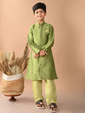 Embossed Button Down Straight Mandarin Collar Kurta Pajama Set