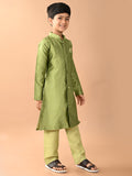 Embossed Button Down Straight Mandarin Collar Kurta Pajama Set