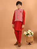 Solid Kurta Pajama Set with Embroidered Nehru Jacket