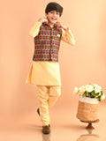 Solid Kurta Pajama Set with Brocade Jacket