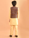 Solid Kurta Pajama Set with Brocade Jacket