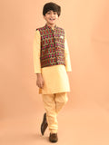 Solid Kurta Pajama Set with Brocade Jacket