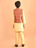 Solid Kurta Pajama Set with Brocade Jacket
