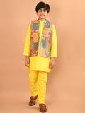 Solid Kurta Pajama Set with Brocade Jacket