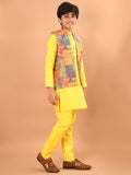 Solid Kurta Pajama Set with Brocade Jacket