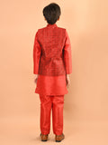 Solid Kurta Pajama Set with Embossed Jacket