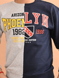 Boys Grey Blue Colourblocked Full Sleeves Sweatshirt