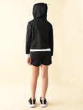 Solid Top with Front Open Jacket & Shorts Athleisure Set