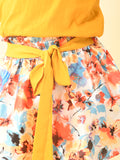 One Shoulder Top with Floral Printed Belted Skirt Set