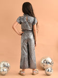 Shiny Smoking Neck Crop Top with Palazzo Pant Set