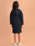 Solid Full Sleeves Hooded Knee Length Shift Dress