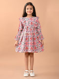 Floral Printed Full Sleeves Ruffle Fit n Flare Dress