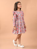 Floral Printed Full Sleeves Ruffle Fit n Flare Dress