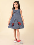 Bugs Applique Solid Fit n Flare Sleeveless Denim Dress
