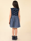 Polka Printed Sleeveless Fit n Flare Denim Dress