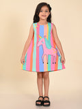 Unicorn Printed Multistripes Sleeveless A-line Dress