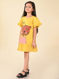 Bear Printed Knee Length Dropwaist Dress