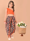 One Shoulder Stylish Top Dhoti Set with Tie-up Shrug