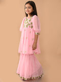 Floral Embroidered Balloon Sleeves Empire Kurta with Sharara Set