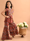 Ethnic Motif Printed Tassel Straight Kurta Sharara Set