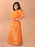 Frilled Blouse with Brocade Flared Lehenga Set