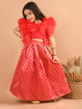 Ruffle Sleeveless Blouse with Brocade Flared Lehenga Set