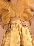 Ruffle Sleeveless Blouse with Brocade Flared Lehenga Set