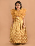 Ruffle Sleeveless Blouse with Brocade Flared Lehenga Set