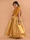 Ruffle Sleeveless Blouse with Brocade Flared Lehenga Set