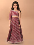 One Shoulder Ethnic Motif Printed Flared Lehenga Choli Set