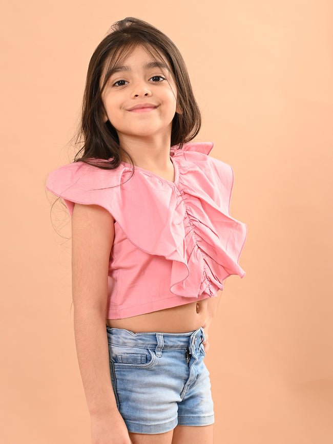 Solid Sleeveless Ruffle Crop Top