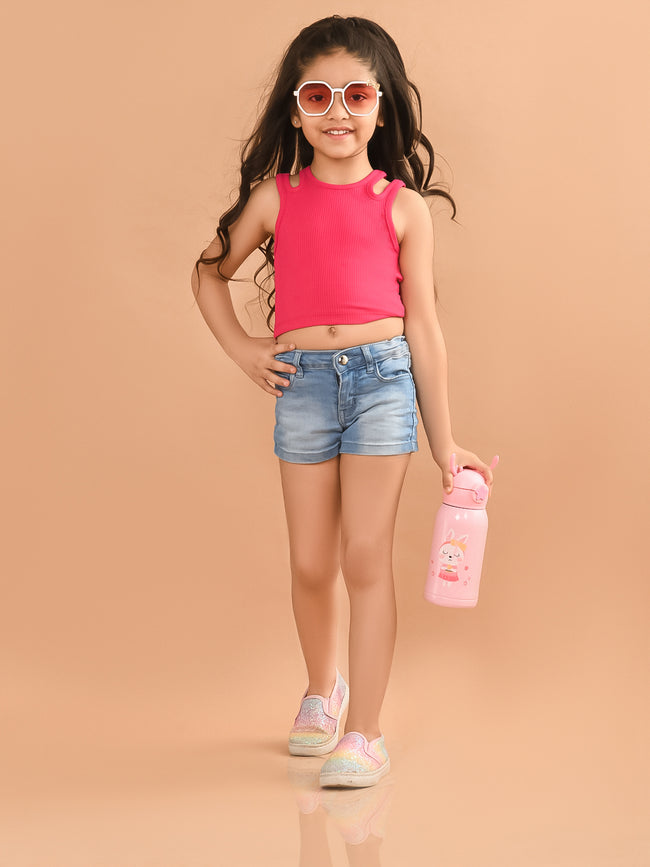 Solid Stylish Neck Sleeveless Crop Top