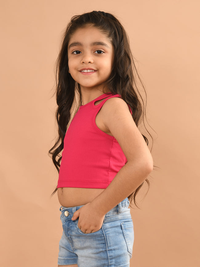 Solid Stylish Neck Sleeveless Crop Top
