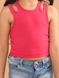 Solid Stylish Neck Sleeveless Crop Top