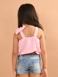 Checkered Printed Sleeveless Bow Crop Top