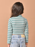 Horizontal Stripes Full Sleeves Slim Fit High Neck Crop Top