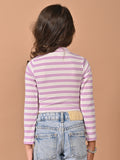 Horizontal Stripes Full Sleeves Slim Fit High Neck Crop Top
