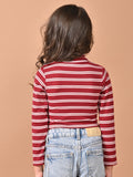Horizontal Stripes Full Sleeves Slim Fit High Neck Crop Top