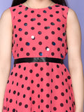 Pink Polka Sleeveless Fit n Flared Dress