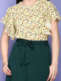 Floral Flutter Sleeve Yellow Top with Teal Stylish Long Skirt Palazzo Set