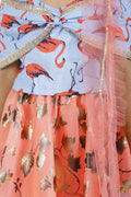 LilPicks Flammigo Bow choli with Safforn Lehnga Set