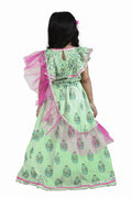 Lilpicks Frilly Cute Green Pink Lehenga Set