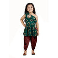 Lilpicks Green Peplum Suit with Dhoti Set