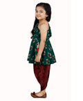 Lilpicks Green Peplum Suit with Dhoti Set