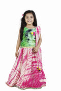 Lilpicks Green Pink Tie n Dye pom pom Lehenga Set