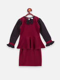 Classy Wine bow peplum skirt Set