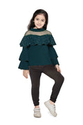 Teal crystal Work layered bell sleeves Top
