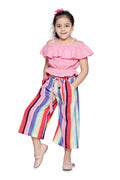 Pink Off Shoulder Top and Striped Culotte Pant Set