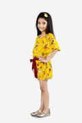 Mustard Floral Print Bell Sleeves Jumpsuit